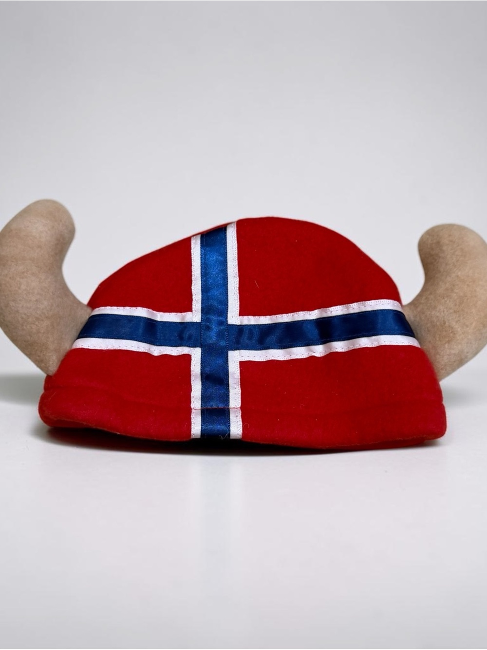 Kids Red Viking Horn Hat with Norwegian Flag Accent baby size16 inch felt